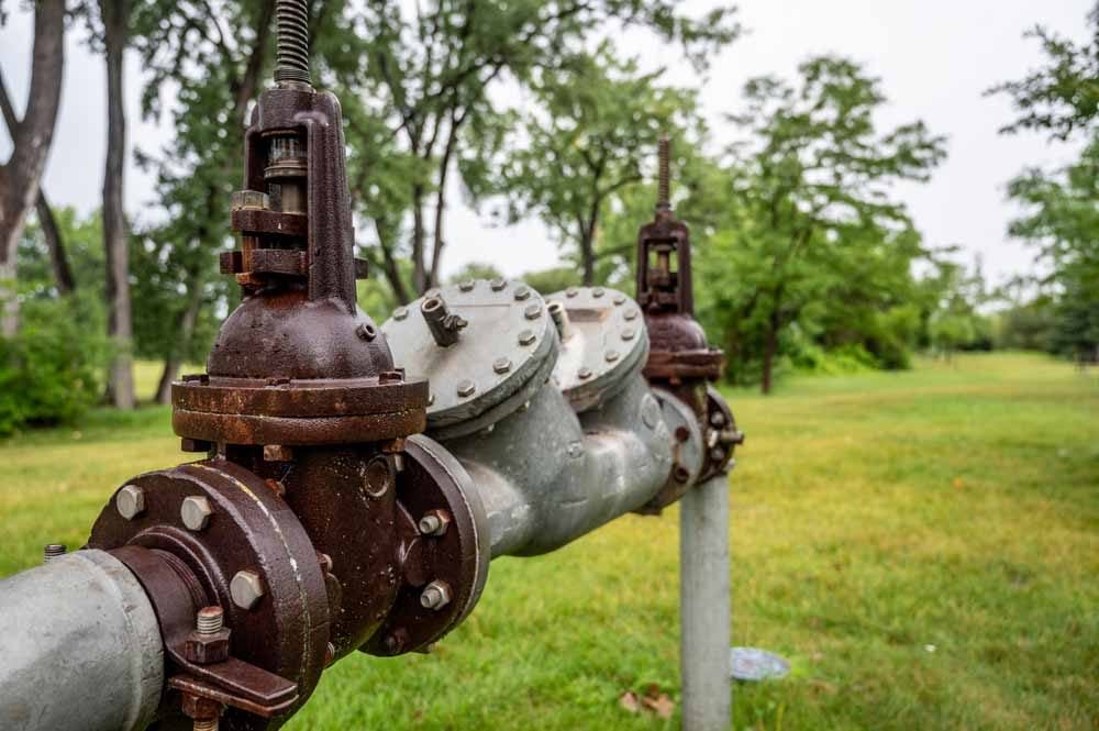 A backflow prevention assembly being serviced