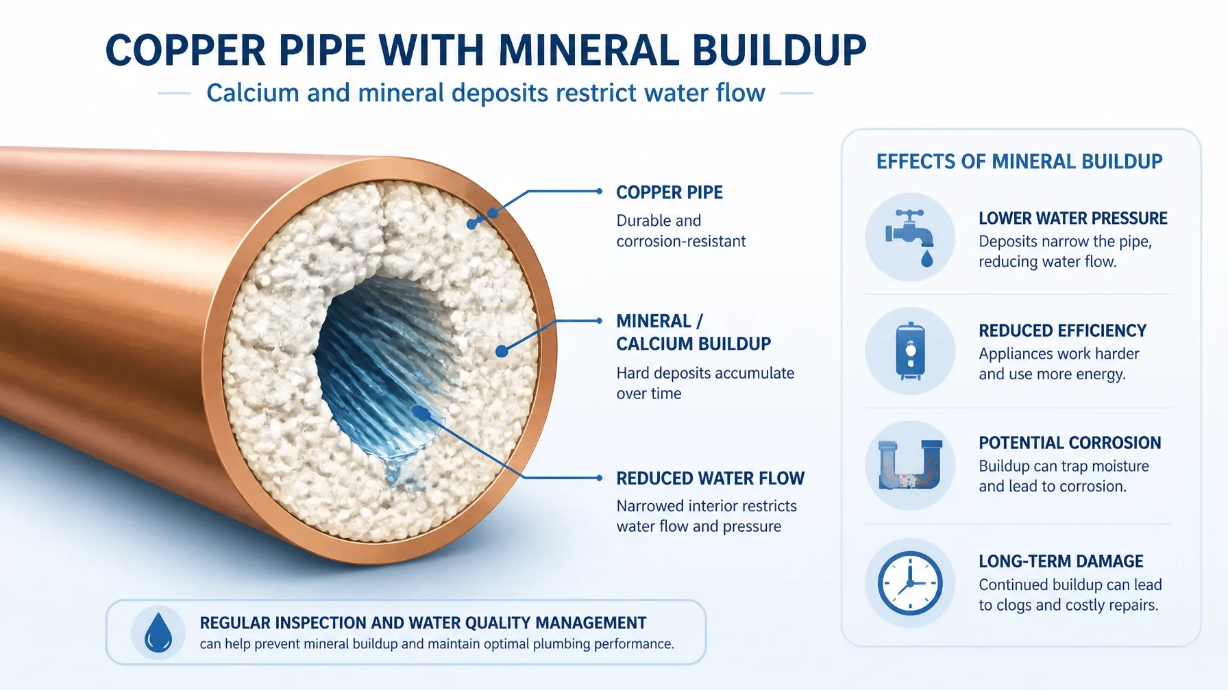 Cross-section of a plumbing pipe with heavy mineral buildup