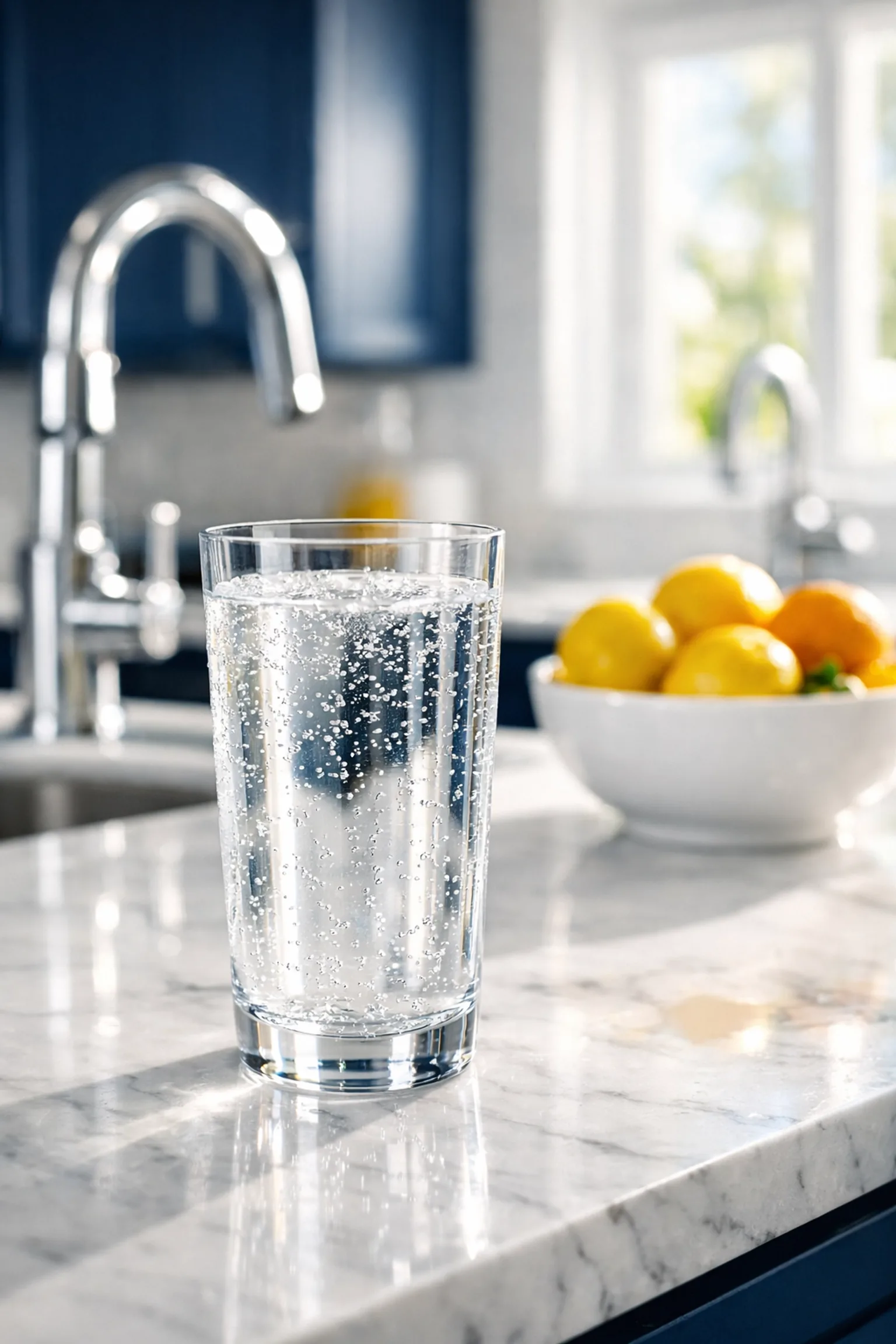 Clear drinking water at a modern kitchen sink