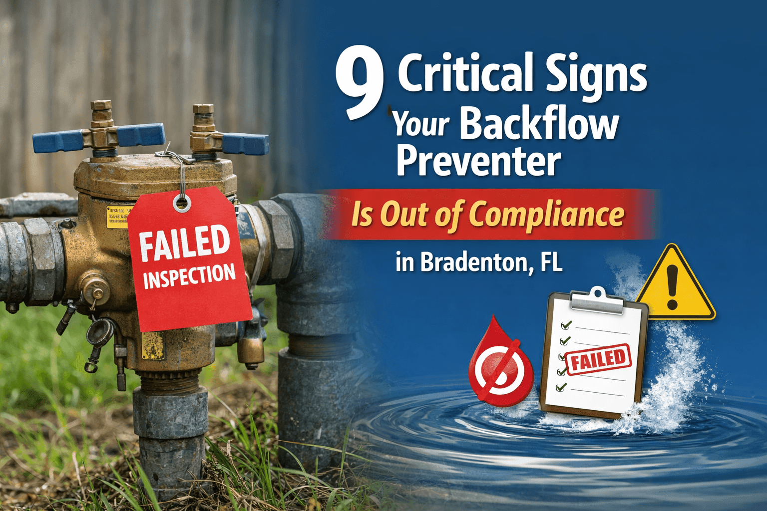 Backflow preventer with a red “failed inspection” tag