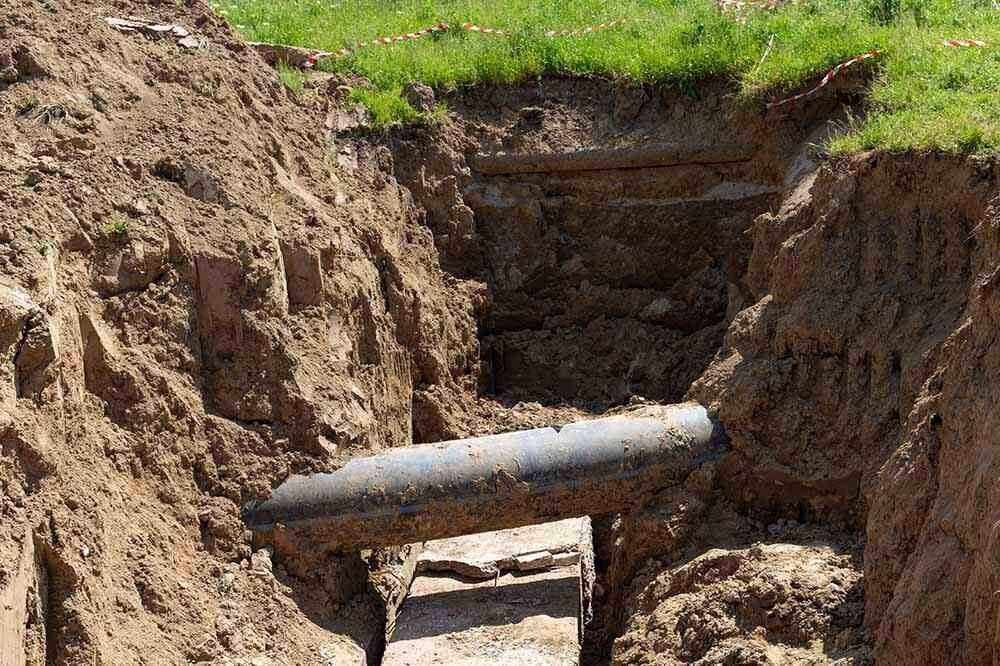 A sewer pipe being repaired
