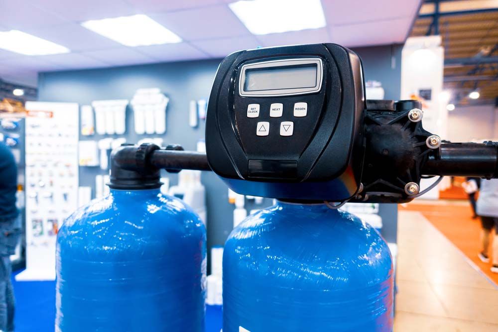 A water softener installed in a garage